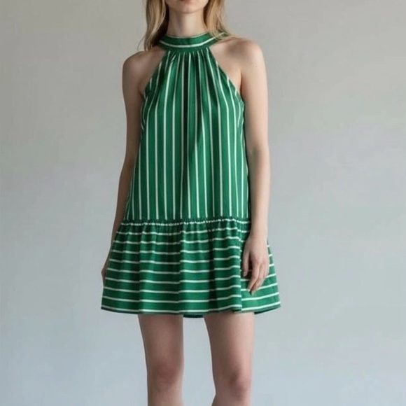 Christian Lacroix Dresses & Skirts - christain lacroix high neck stripped mini dress size medium green